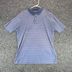 Glacier Performance Polo Shirt Men's L Blue/White Striped Short Sleeve Logo